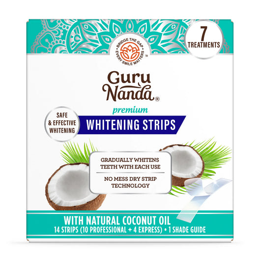 Gurunanda Whitening Strips, 7-Day Treatment (7 Packets - 2 Strips per Pack)- Enamel-Safe Strips for Sensitive Teeth - Non-Slip, Dry Strip Technology