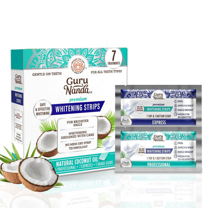 Gurunanda Whitening Strips, 7-Day Treatment (7 Packets - 2 Strips per Pack)- Enamel-Safe Strips for Sensitive Teeth - Non-Slip, Dry Strip Technology