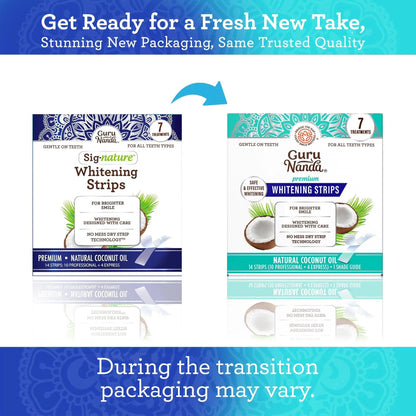 Gurunanda Whitening Strips, 7-Day Treatment (7 Packets - 2 Strips per Pack)- Enamel-Safe Strips for Sensitive Teeth - Non-Slip, Dry Strip Technology