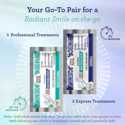 Gurunanda Whitening Strips, 7-Day Treatment (7 Packets - 2 Strips per Pack)- Enamel-Safe Strips for Sensitive Teeth - Non-Slip, Dry Strip Technology